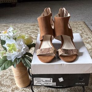 Alfani Brown and Tan Open-Toe Heels